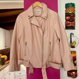 Vegan blush pink faux leather motorcycle jacket ASOS